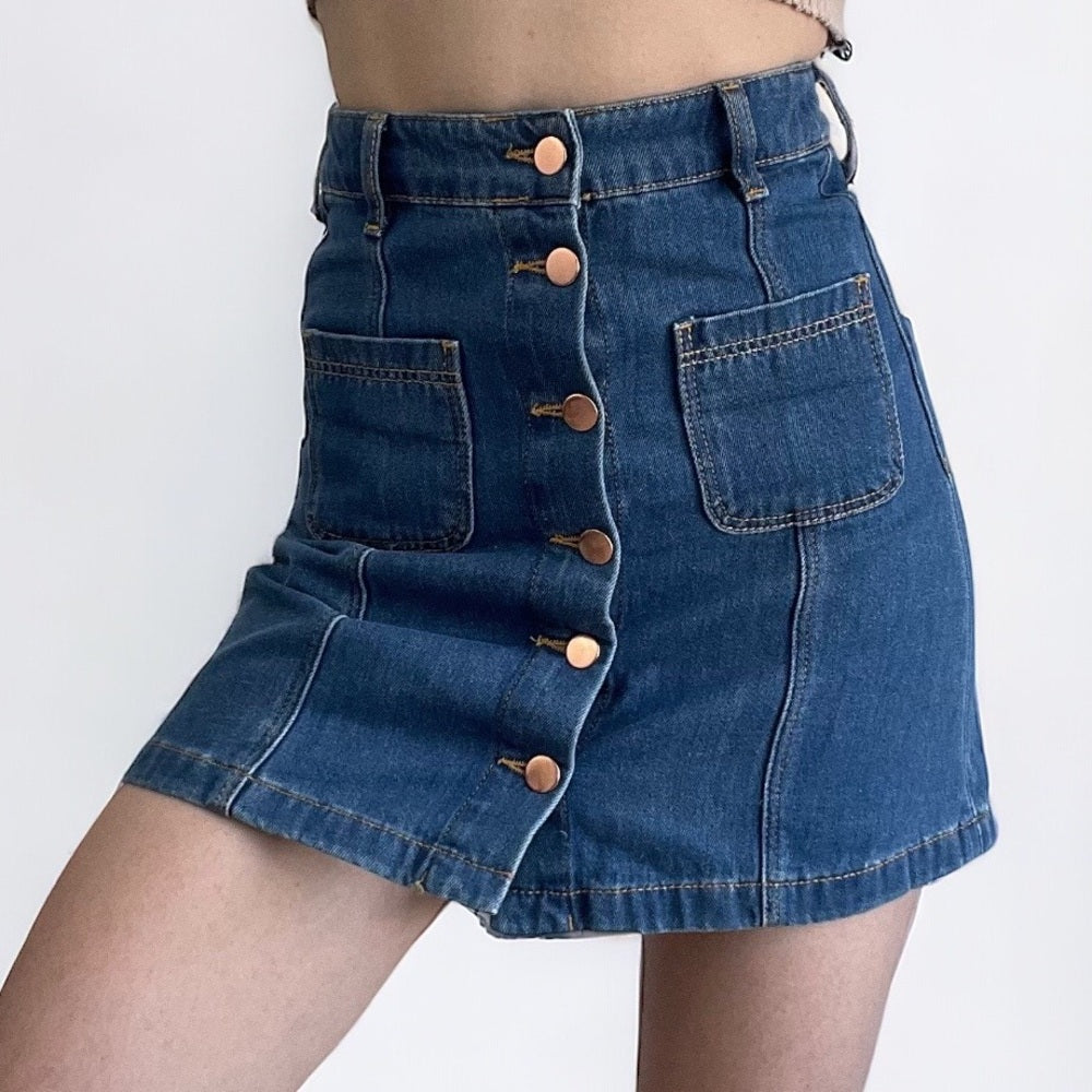 Divided Button Down Denim Mini Skirt