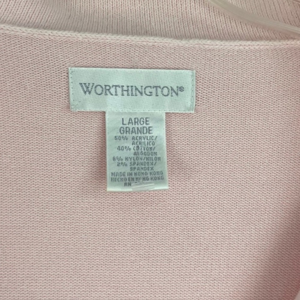 Worthington Vintage Pink with Black Trim Collared Button Down Cardigan Sweater