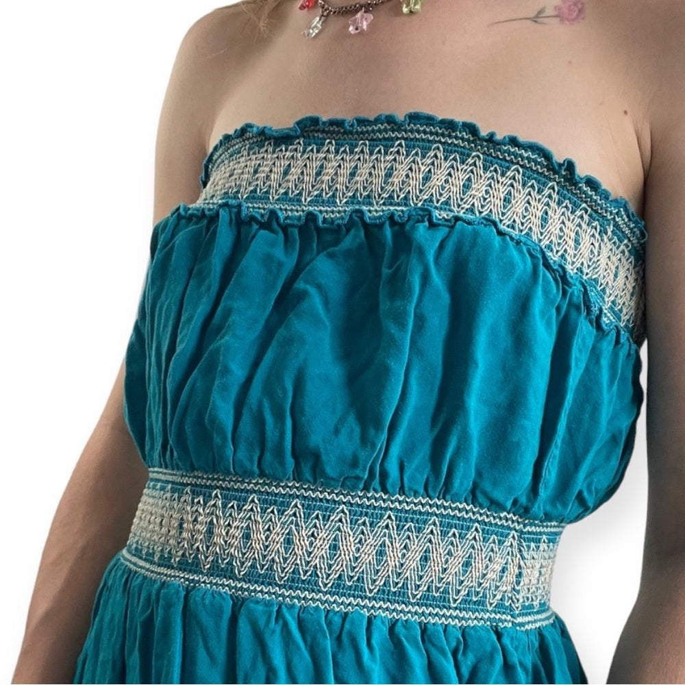 Charlotte Russe Blue Boho Strapless A-Line Mini Dress