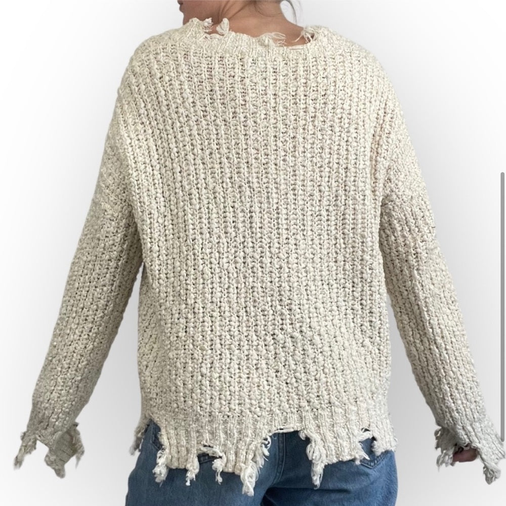 Anna Grace Cream Distressed Knit Sweater