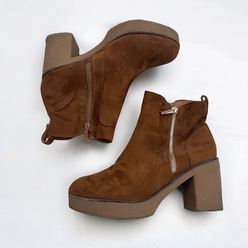 Nature Breeze Brown Heeled Ankle Boots