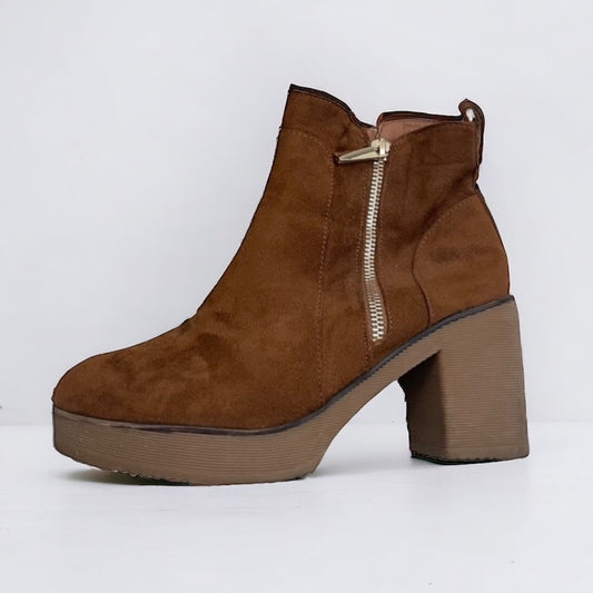 Nature Breeze Brown Heeled Ankle Boots