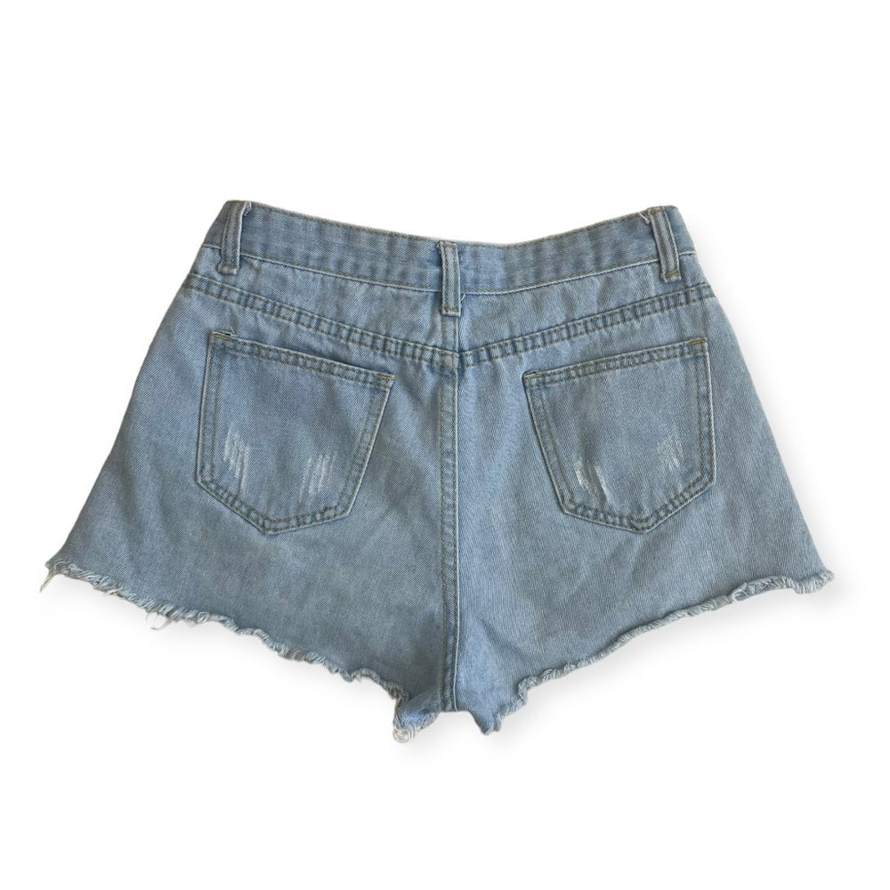 Distressed Light Wash High Rise Mini Jean Shorts