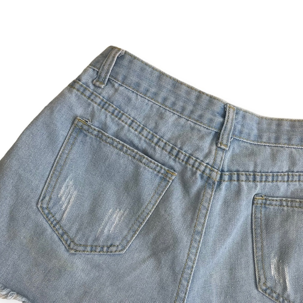 Distressed Light Wash High Rise Mini Jean Shorts