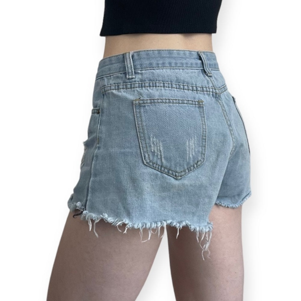 Distressed Light Wash High Rise Mini Jean Shorts