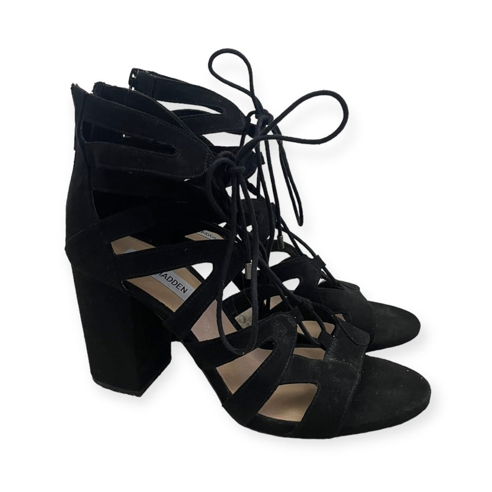 Steve Madden Black Lace Up Strappy Open Toe Heels