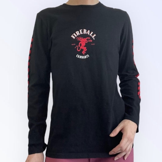 Fireball Red Hot Canabis Black with Red Checkered Sleeves Graphic Tee