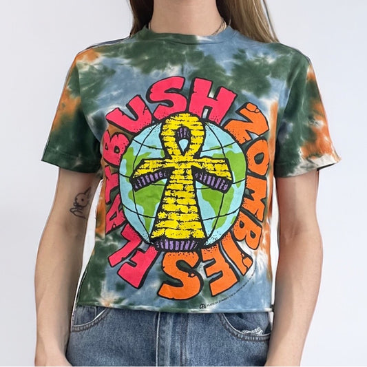 Flatbush Zombies Colorful Tie Dye Cropped Short Sleeve Graphic Concert Merch Tee