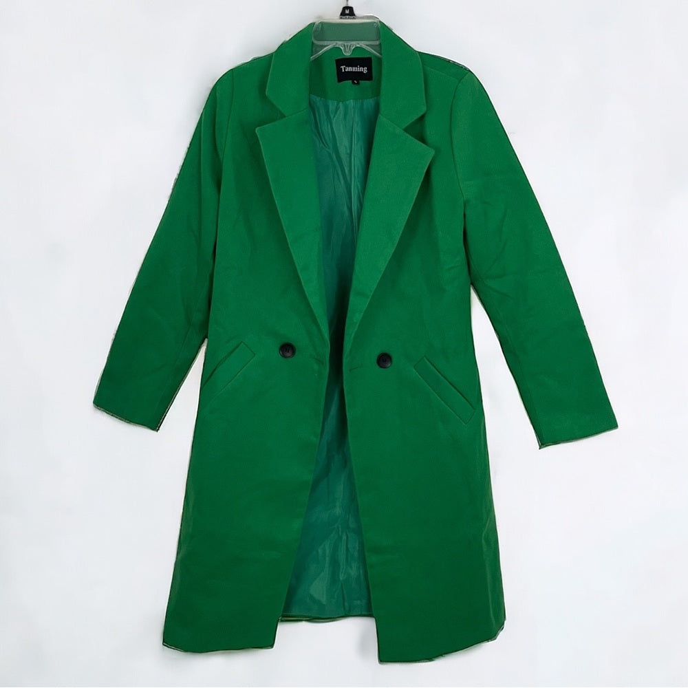 Tanming Vibrant Green Button Down Collared Pea Coat