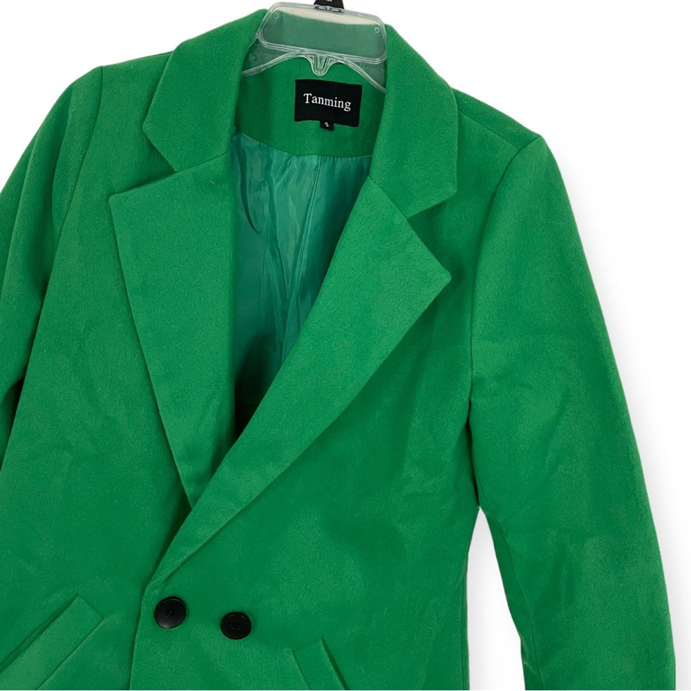 Tanming Vibrant Green Button Down Collared Pea Coat