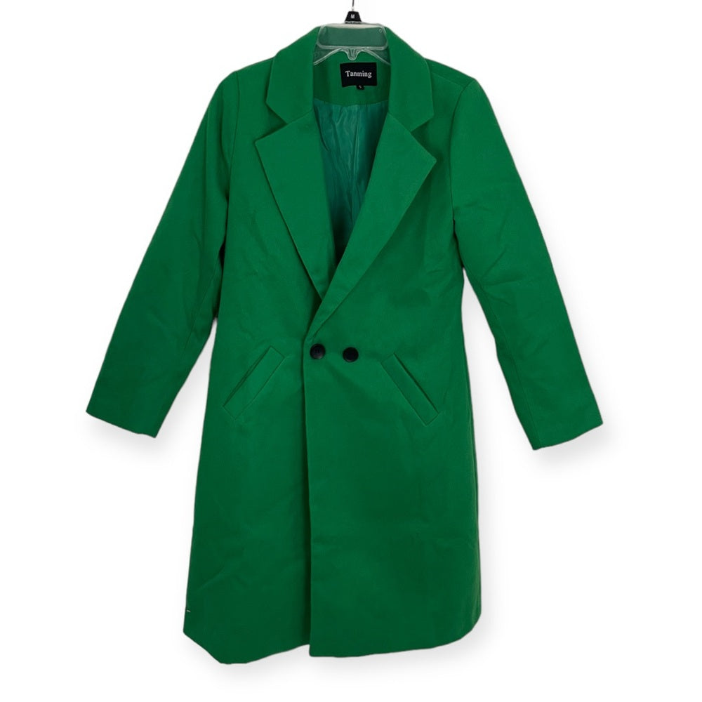 Tanming Vibrant Green Button Down Collared Pea Coat