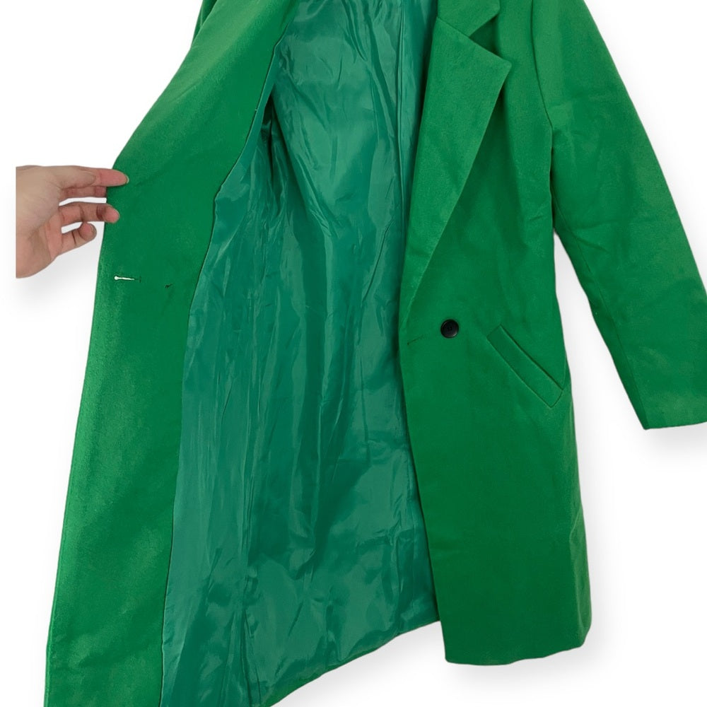 Tanming Vibrant Green Button Down Collared Pea Coat