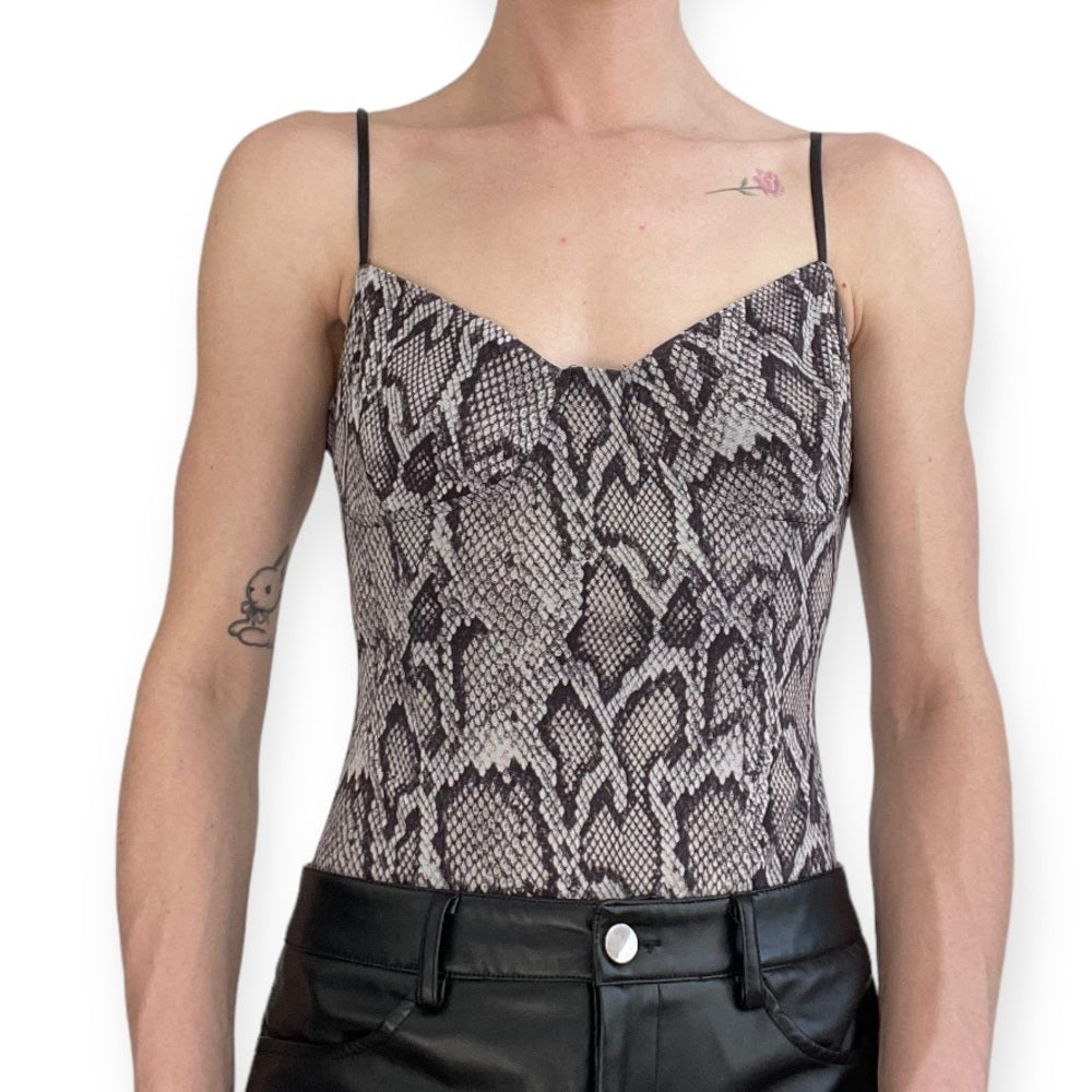 AFRM Black and White Snakeskin Print Bodysuit