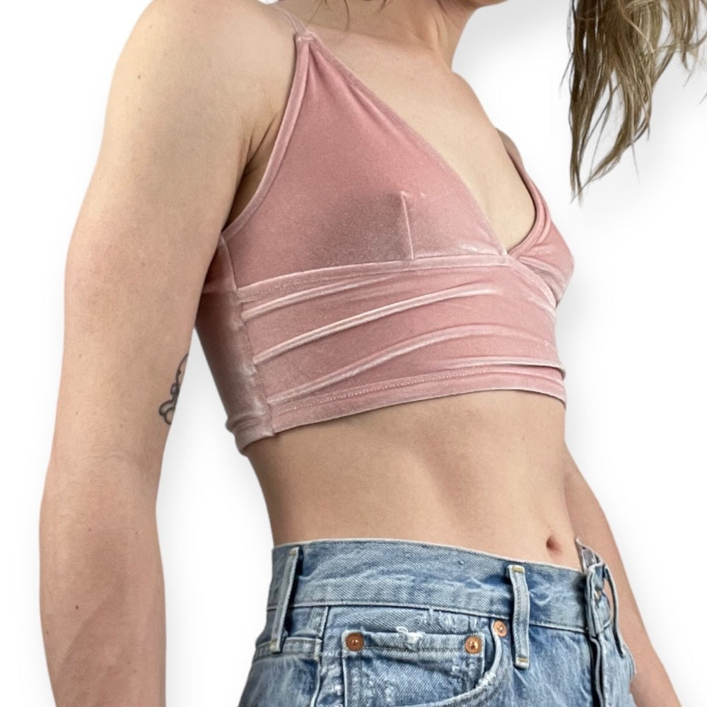 Divided Light Pink Crushed Velvet Cropped Tank Top