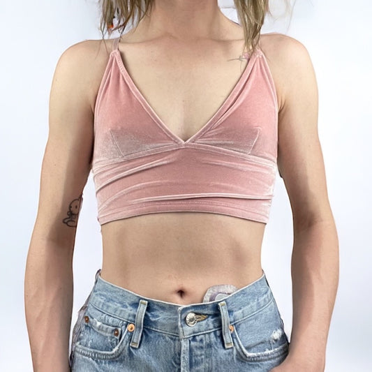 Divided Light Pink Crushed Velvet Cropped Tank Top