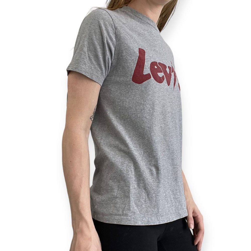 Levi’s Grey with Red Lettering Graphic Logo Short Sleeve Tee