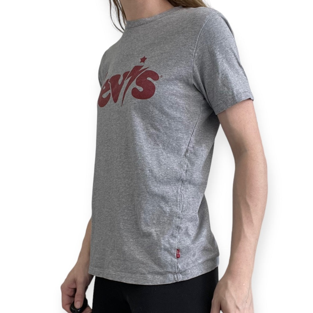 Levi’s Grey with Red Lettering Graphic Logo Short Sleeve Tee