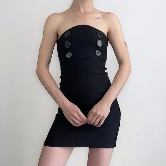 Charlotte Russe Strapless Black Bodycon Button Mini Dress