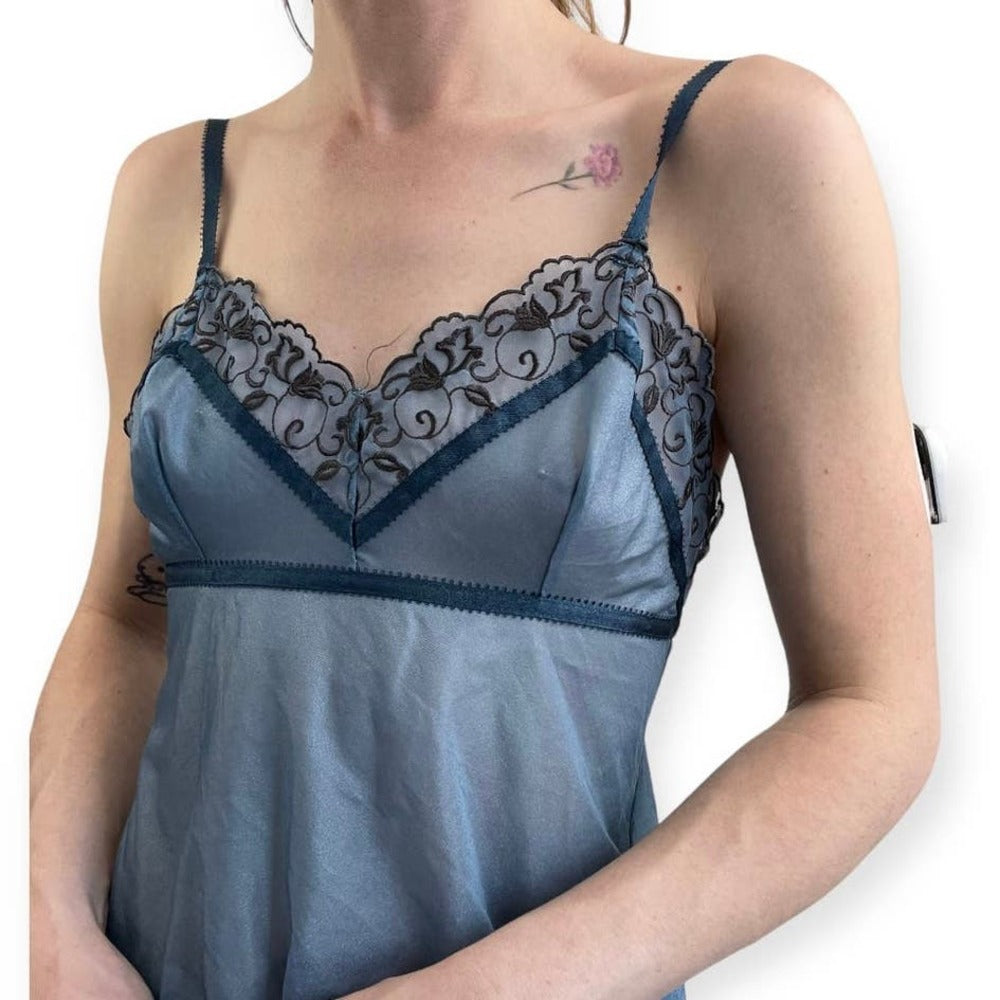 Victoria’s Secret Sheer Blue Lace Trim Slip Dress Lingerie Sleepwear