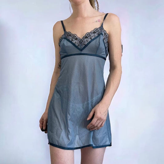 Victoria’s Secret Sheer Blue Lace Trim Slip Dress Lingerie Sleepwear