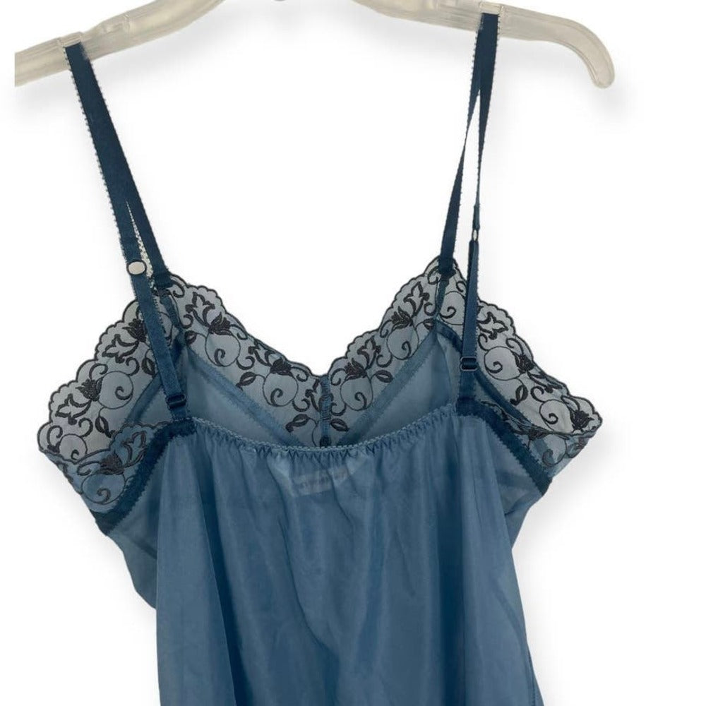 Victoria’s Secret Sheer Blue Lace Trim Slip Dress Lingerie Sleepwear