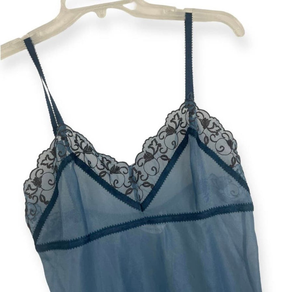 Victoria’s Secret Sheer Blue Lace Trim Slip Dress Lingerie Sleepwear