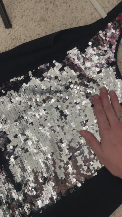 Yoana Baraschi Vintage Black & Silver Flip Sequin Bodycon Mini Dress