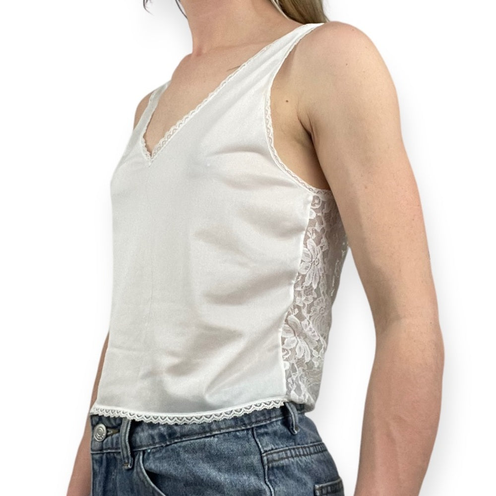 Maidenform Vintage White Silky Sheer Lace Tank Top